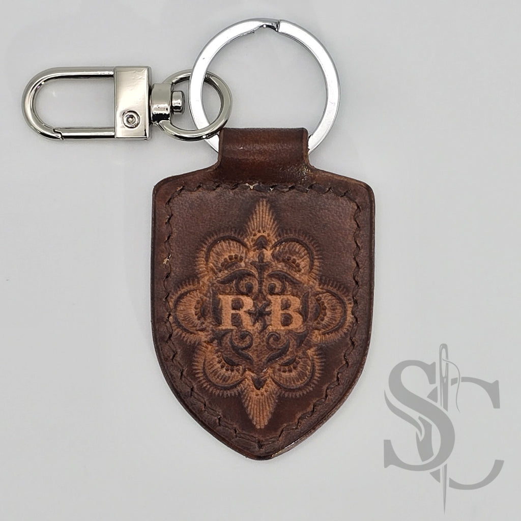Porte-Clés Écusson "Personnalisable" - Cuir Brun