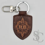 Porte-Clés Écusson "Personnalisable" - Cuir Brun