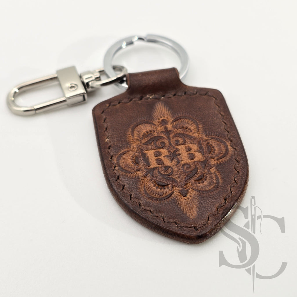 Porte-Clés Écusson "Personnalisable" - Cuir Brun