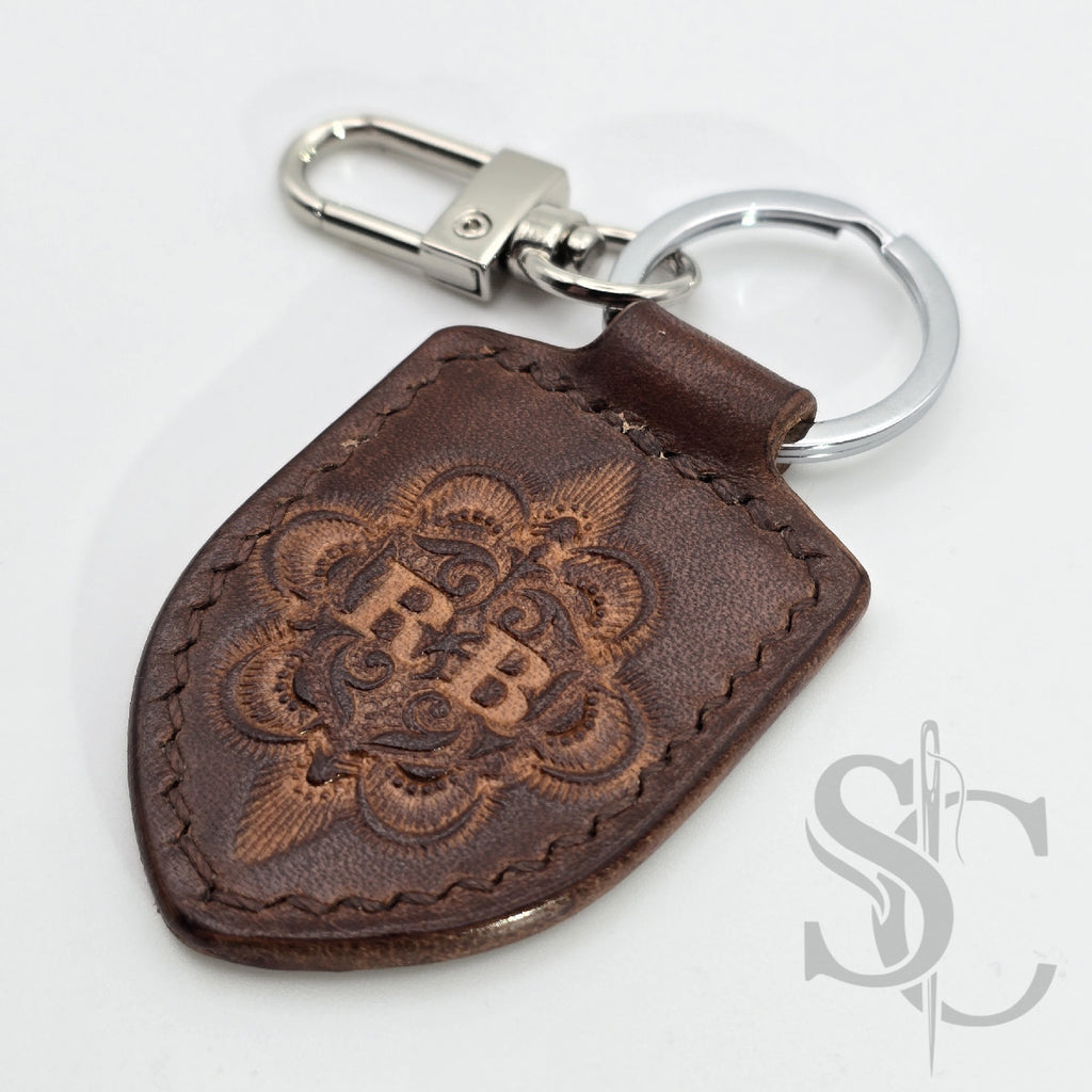 Porte-Clés Écusson "Personnalisable" - Cuir Brun