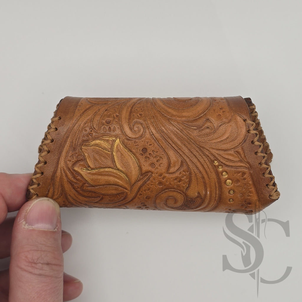 Porte-Monnaie "Rêve de fleurs" - Cuir Cognac