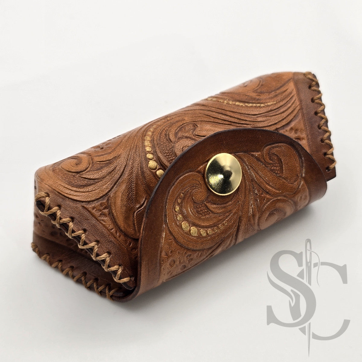 Porte-Monnaie "Rêve de fleurs" - Cuir Cognac
