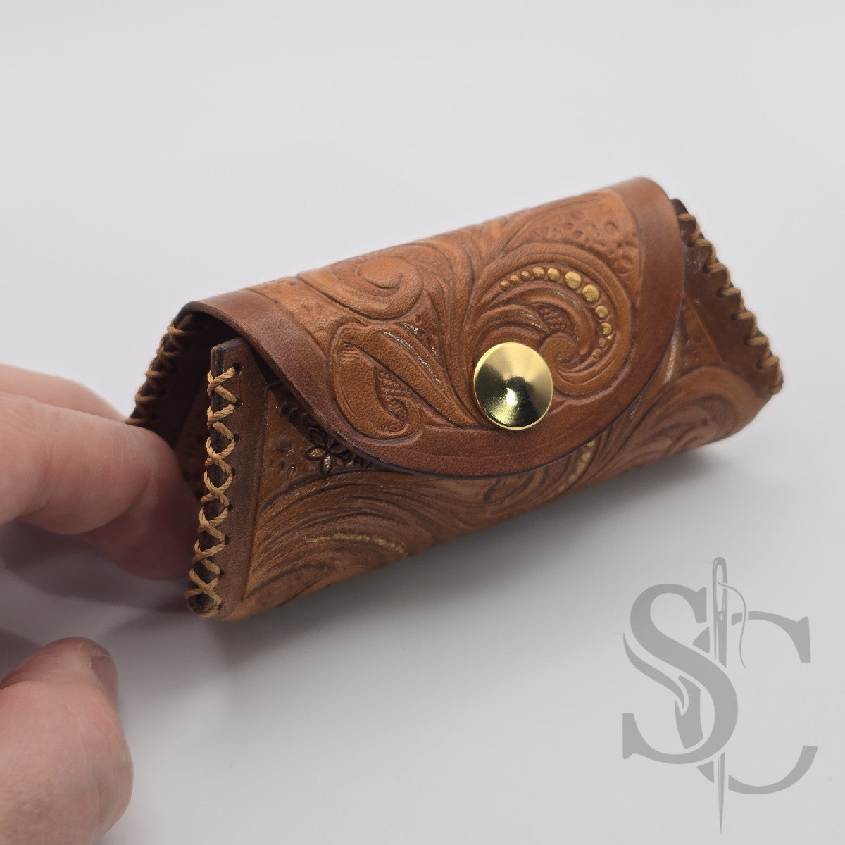 Porte-Monnaie "Rêve de fleurs" - Cuir Cognac