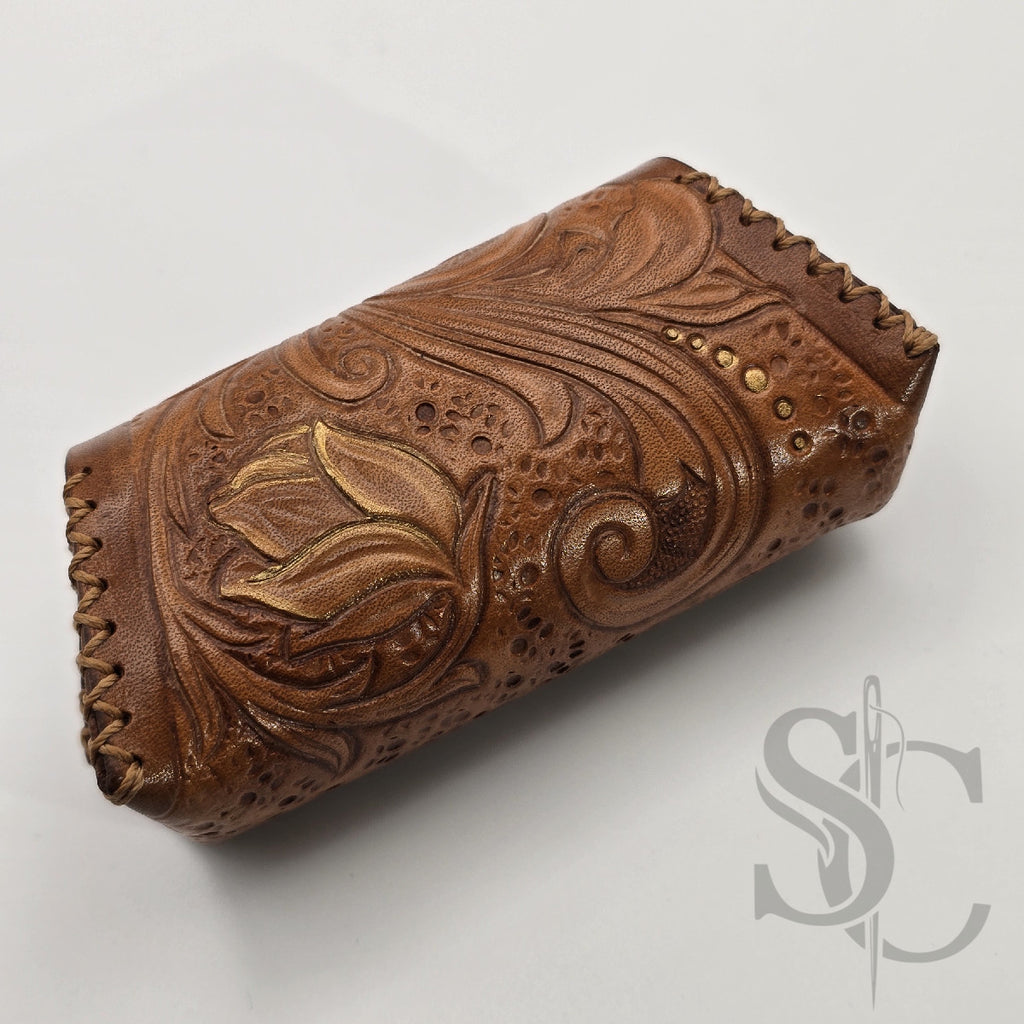 Porte-Monnaie "Rêve de fleurs" - Cuir Cognac