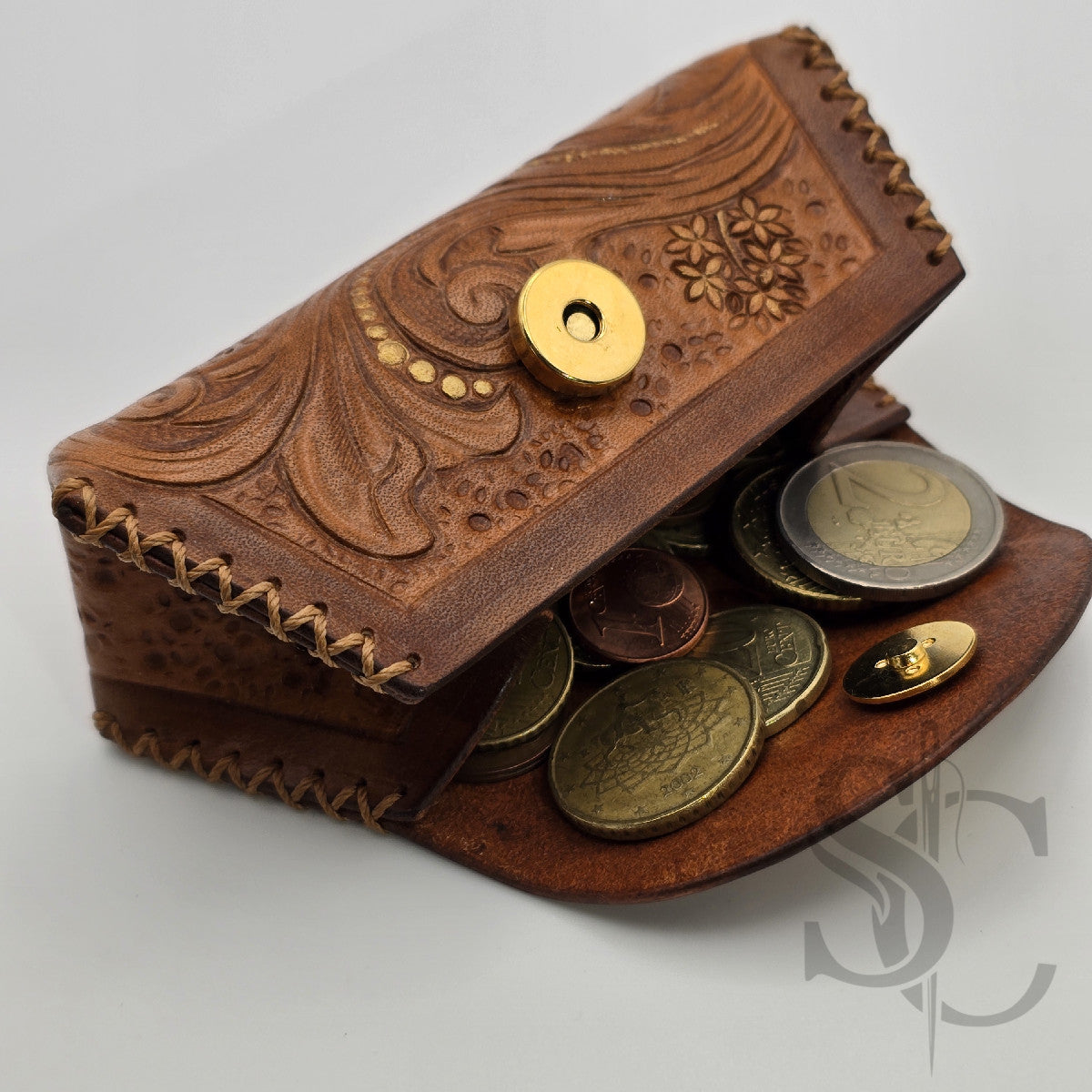 Porte-Monnaie "Rêve de fleurs" - Cuir Cognac