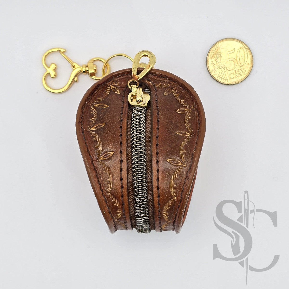 Porte-Monnaie rond "Goutte Nomade" - Cuir Cognac