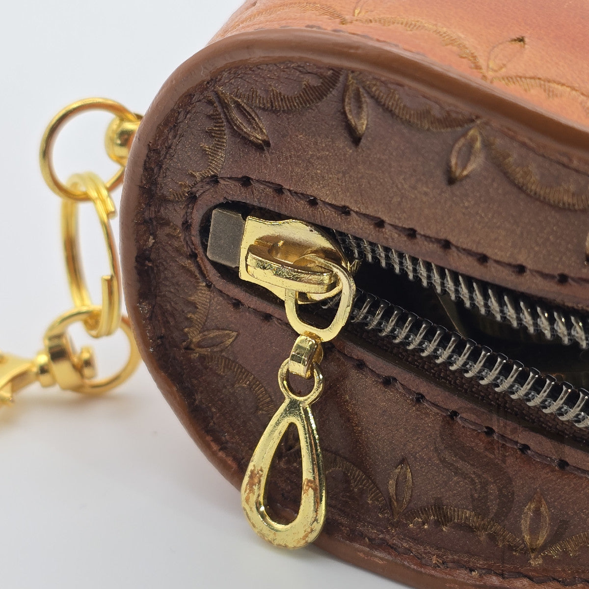 Porte-Monnaie rond "Goutte Nomade" - Cuir Cognac