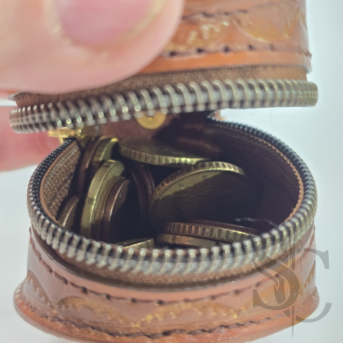 Porte-Monnaie rond "Goutte Nomade" - Cuir Cognac