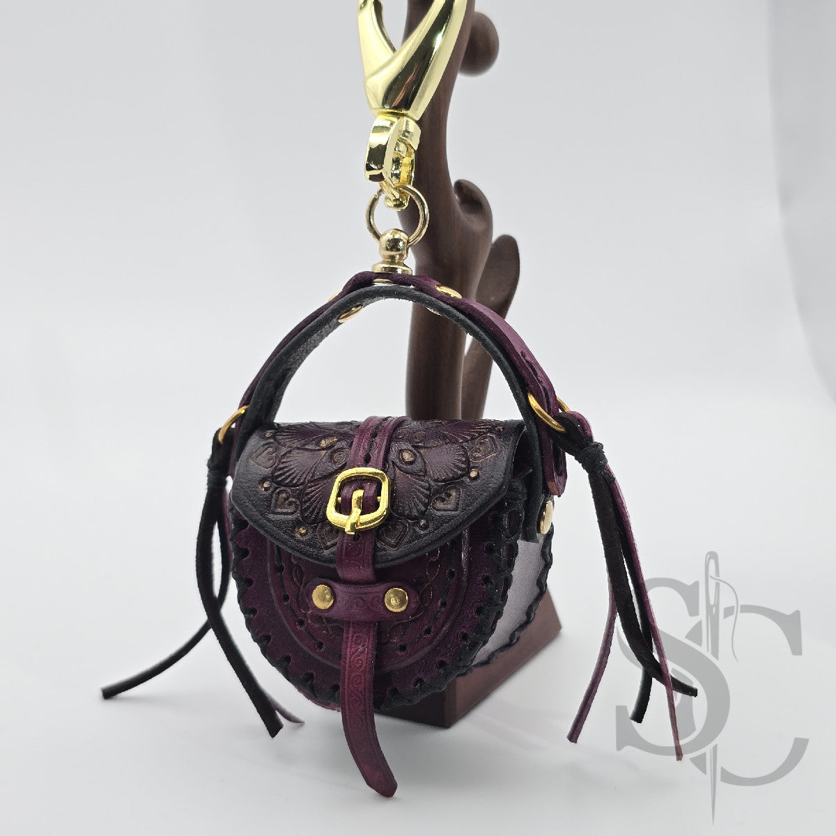 Porte-Clés Mini-Sac "Bohème pourpre" - Pourpre & Or