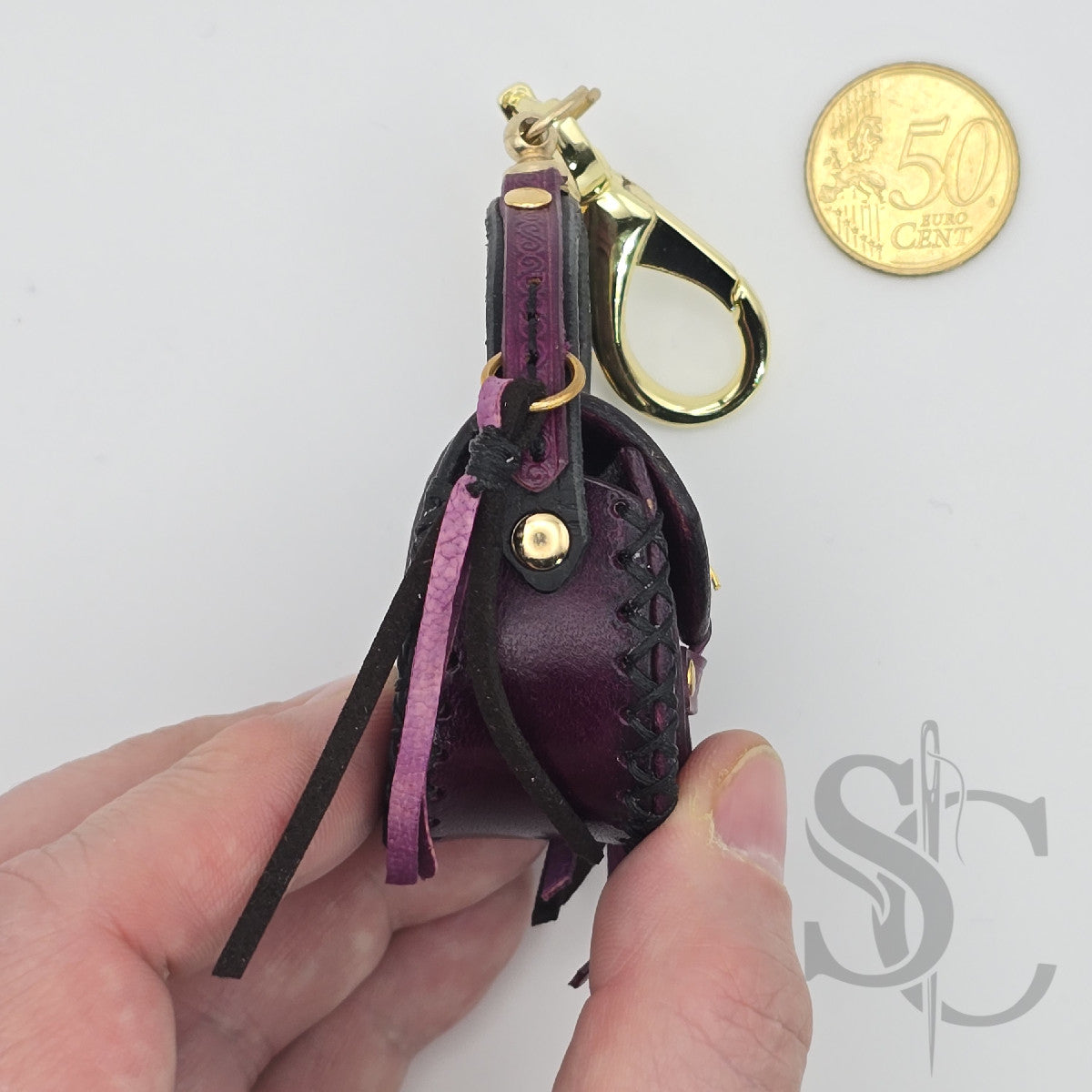 Porte-Clés Mini-Sac "Bohème pourpre" - Pourpre & Or