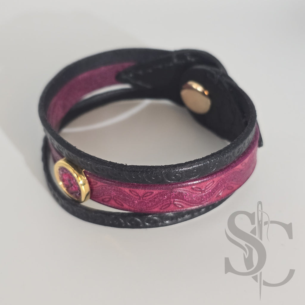 Bracelet 3 brins violet et doré