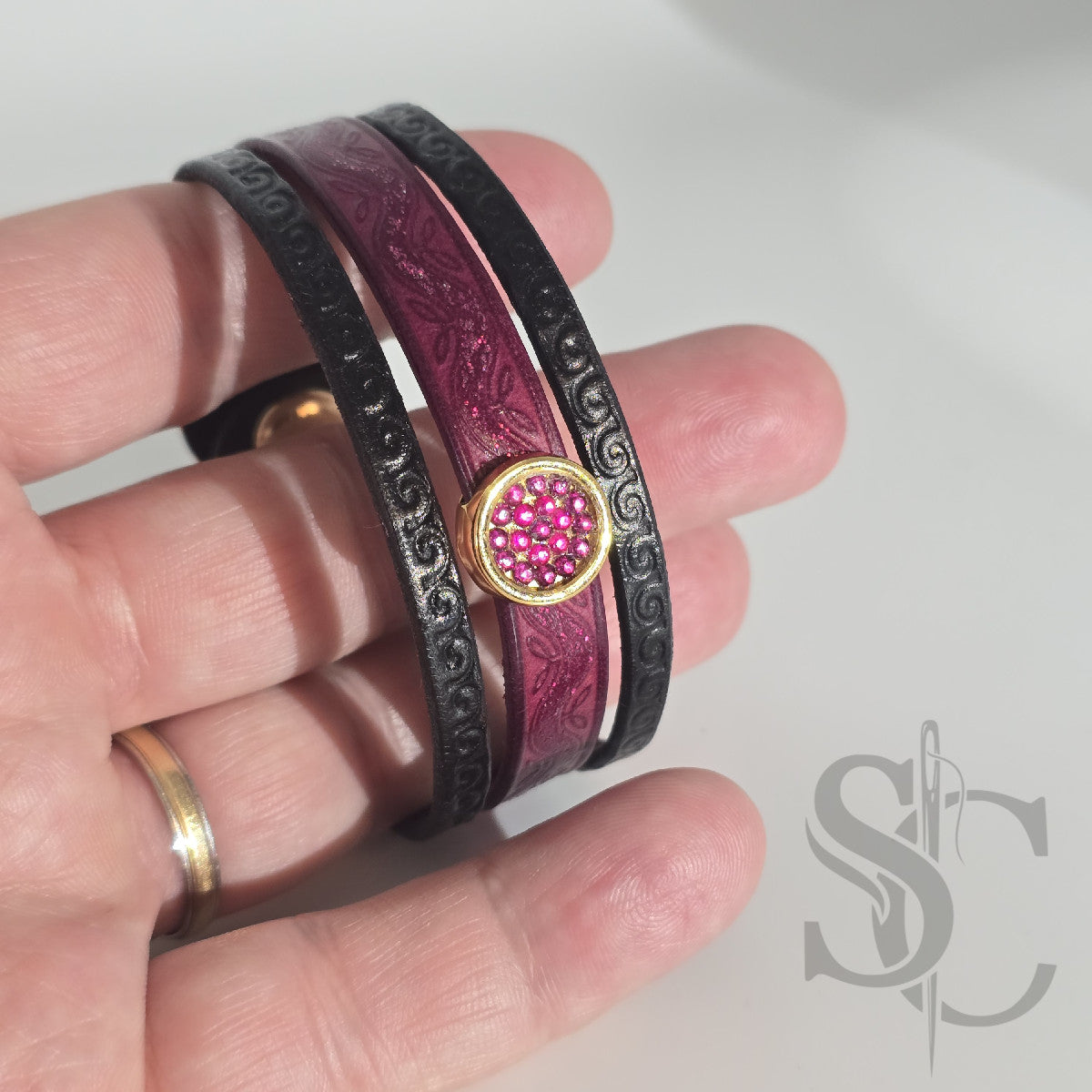 Bracelet 3 brins violet et doré