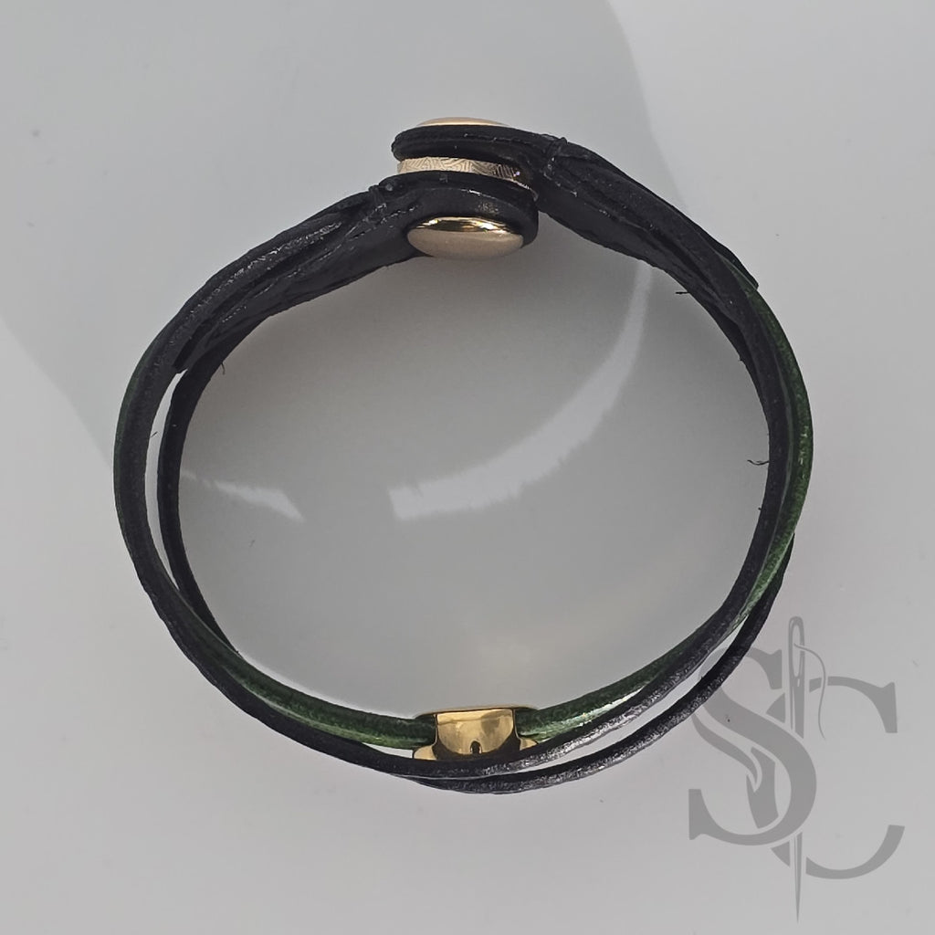 Bracelet 3 brins vert forêt et doré