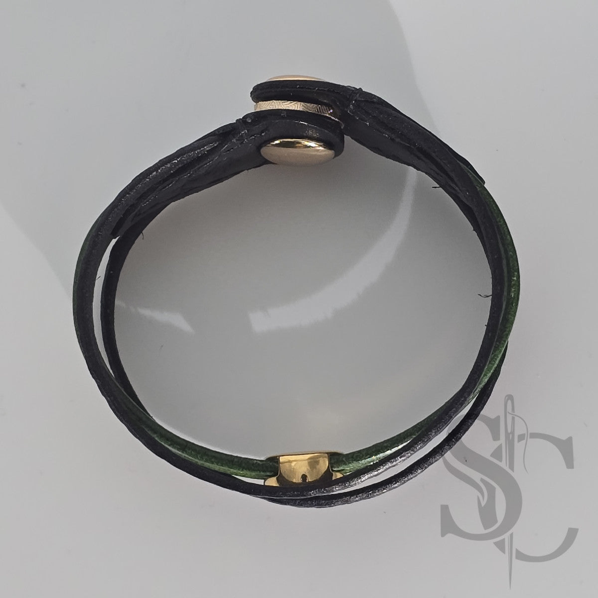 Bracelet 3 brins vert forêt et doré