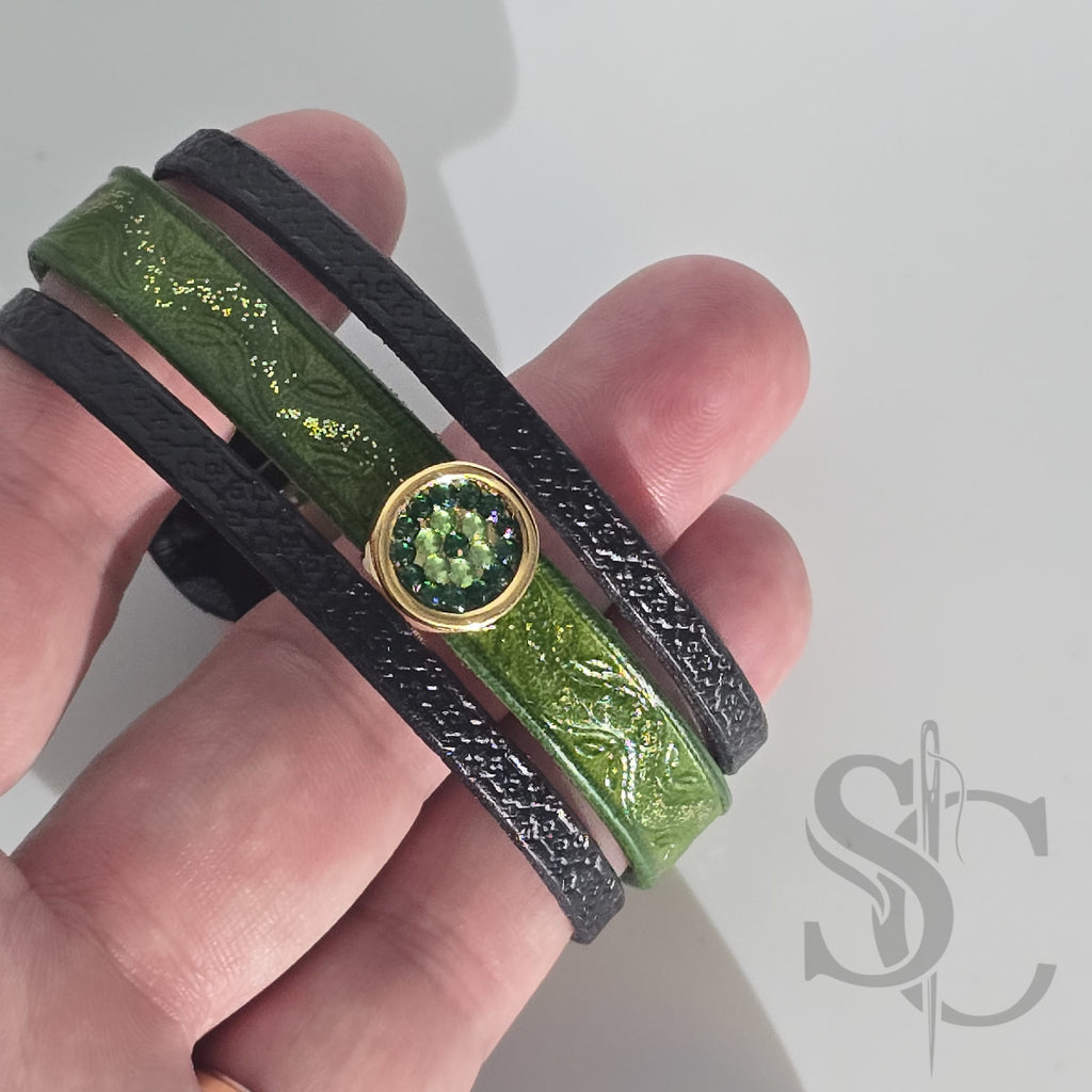 Bracelet 3 brins vert forêt et doré
