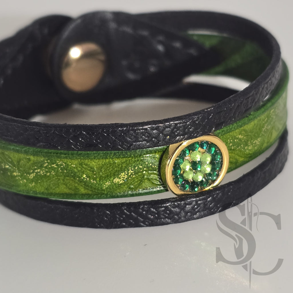 Bracelet 3 brins vert forêt et doré