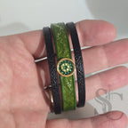 Bracelet 3 brins vert forêt et doré