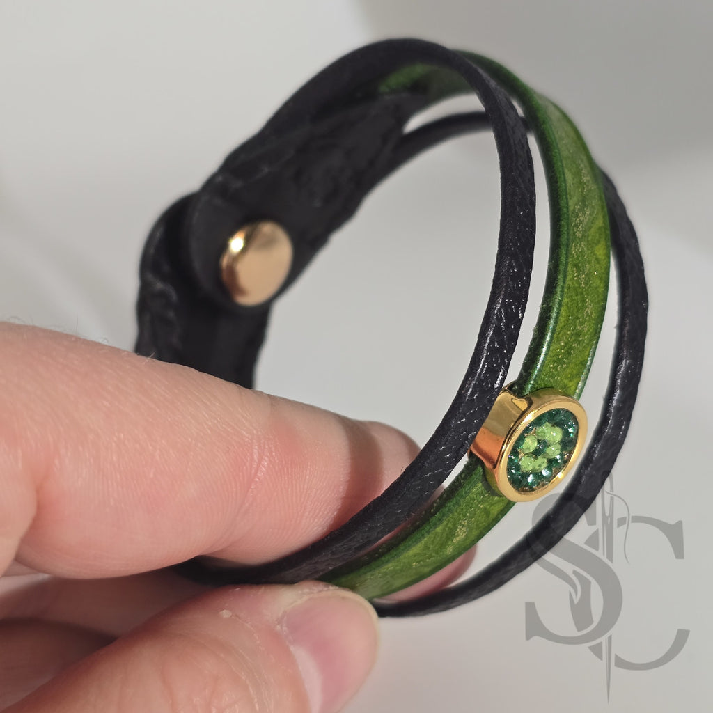 Bracelet 3 brins vert forêt et doré