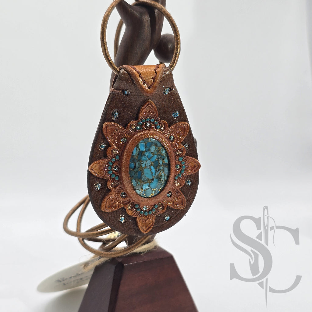 Pendentif goutte avec turquoise et cuivre