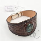Bracelet en cuir avec chrysocolle sur marron foncé