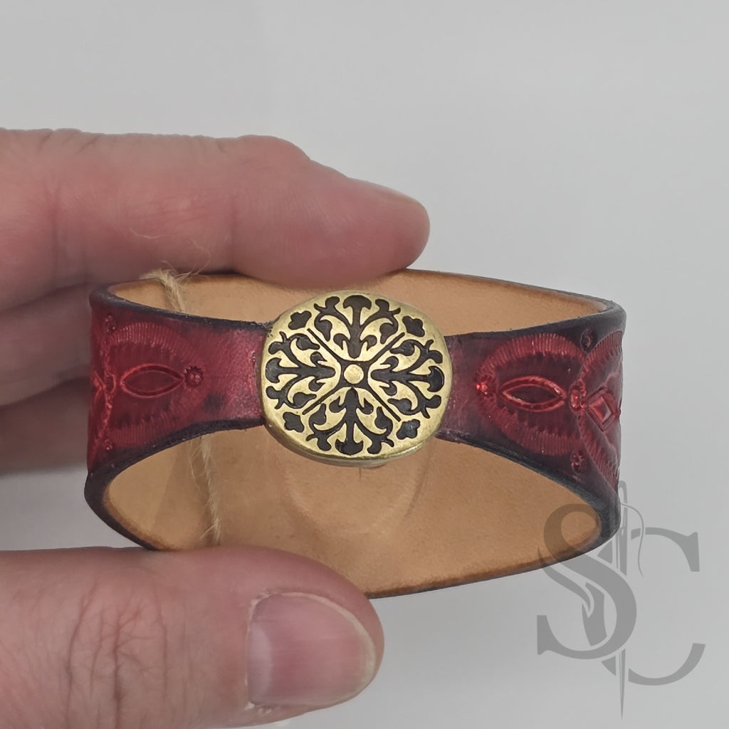 Bracelet en cuir avec agate veine de dragon rouge sur rouge