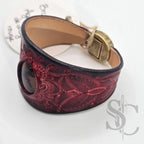 Bracelet en cuir avec agate veine de dragon rouge sur rouge