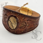 Bracelet en cuir avec jaspe paysage sur marron