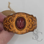 Bracelet en cuir avec agate veine de dragon rouge sur tan