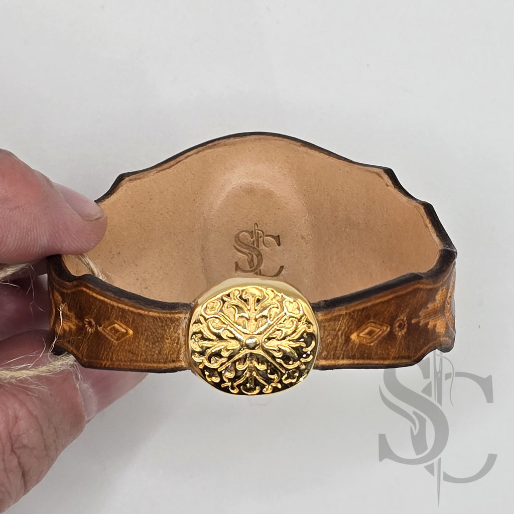 Bracelet en cuir avec agate veine de dragon rouge sur tan