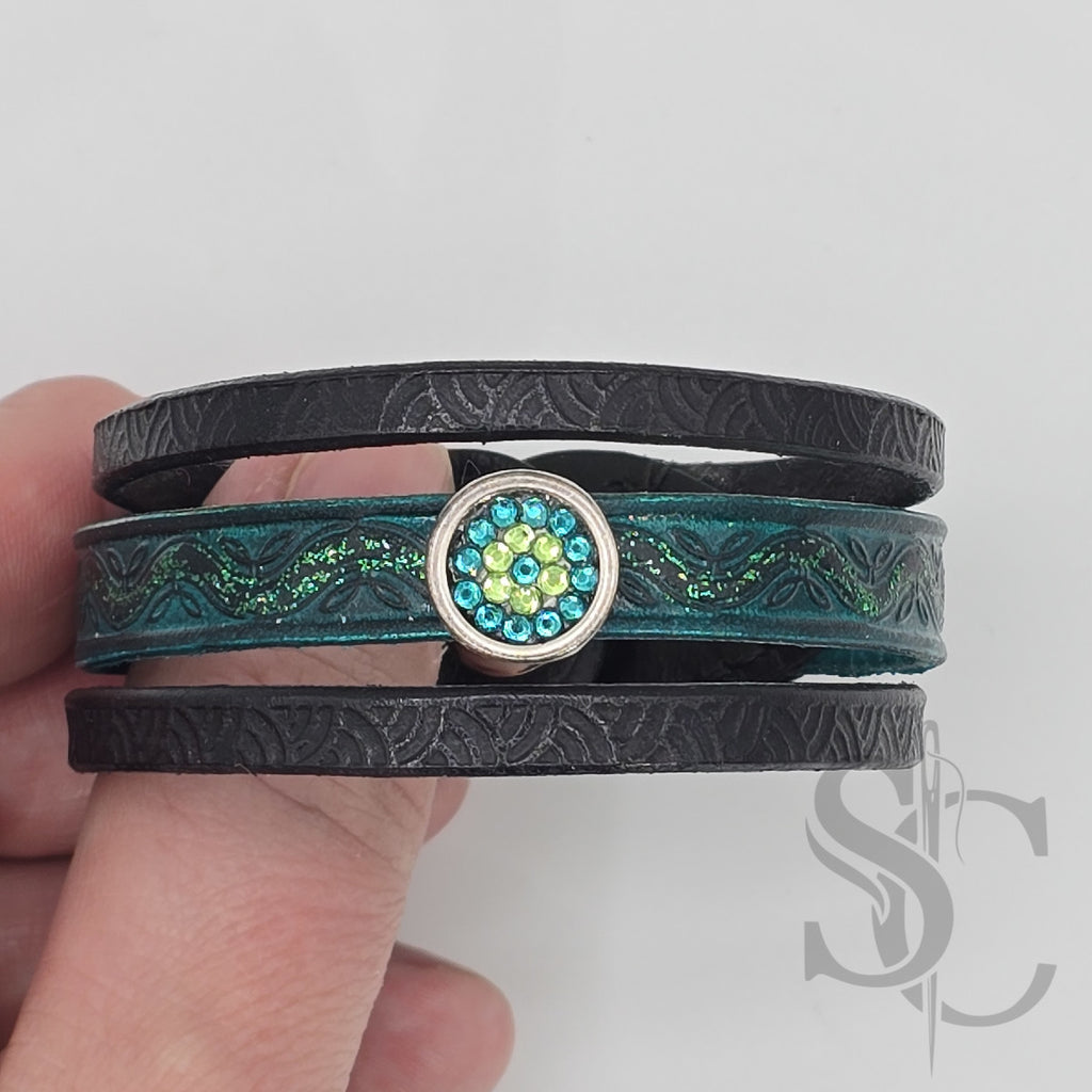 Bracelet 3 brins vert et argenté