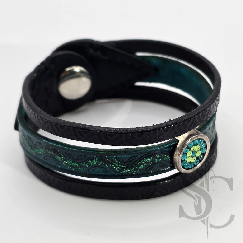 Bracelet 3 brins vert et argenté