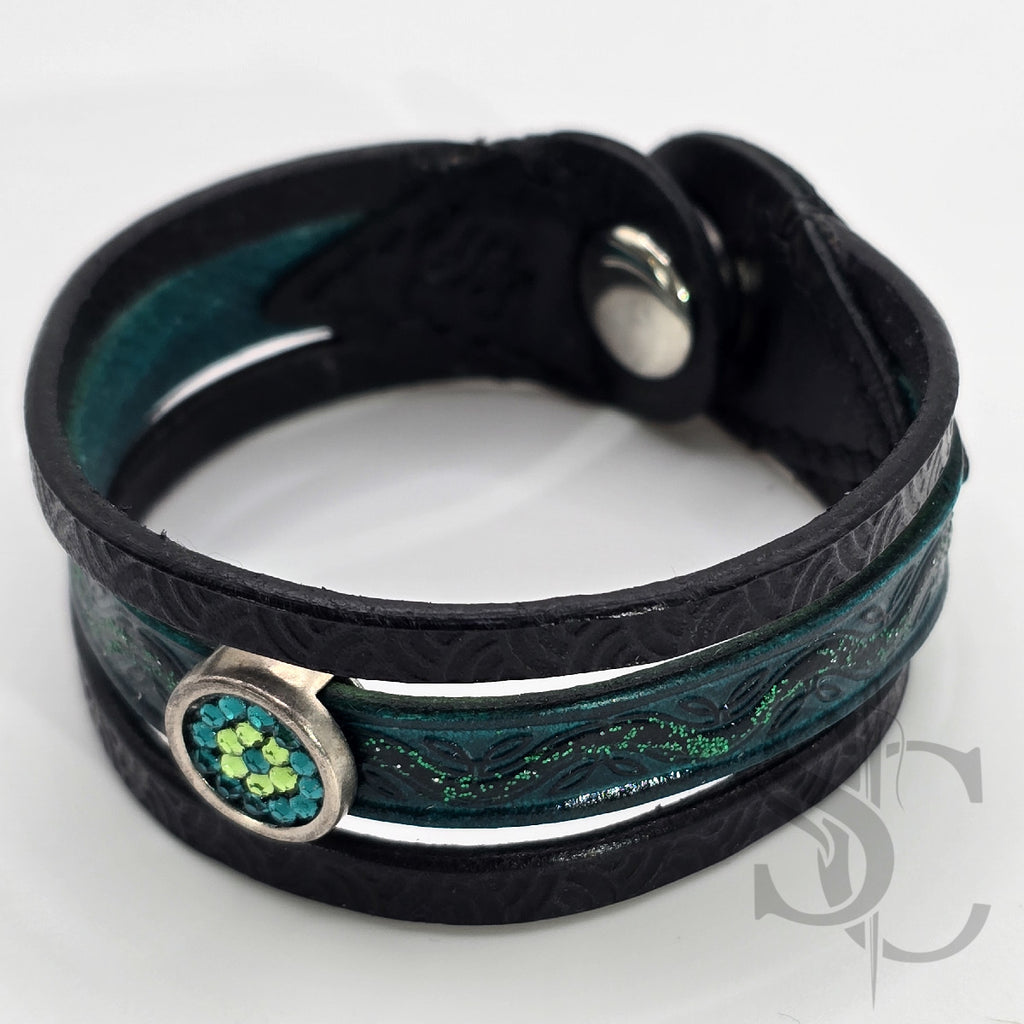 Bracelet 3 brins vert et argenté