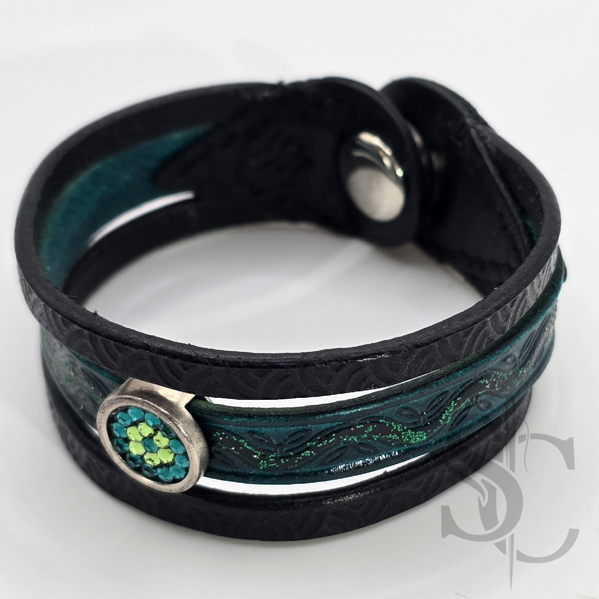 Bracelet 3 brins vert et argenté