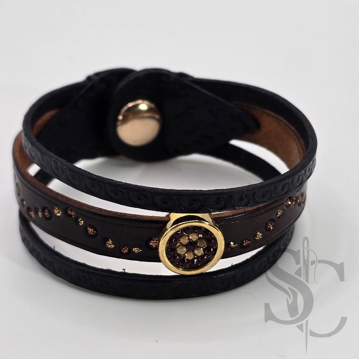 Bracelet 3 brins marron et doré