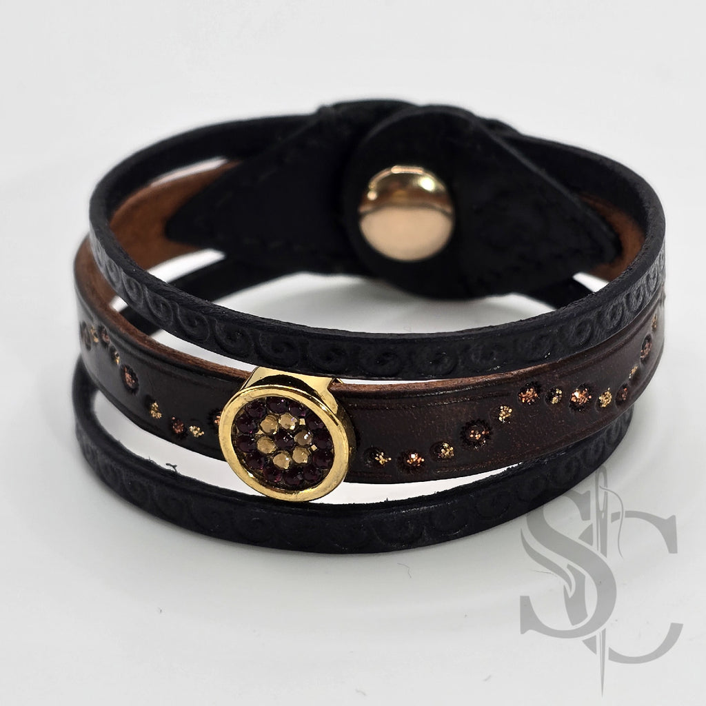 Bracelet 3 brins marron et doré