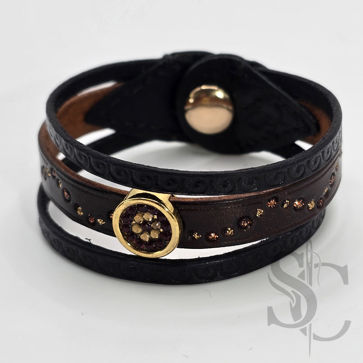 Bracelet 3 brins marron et doré