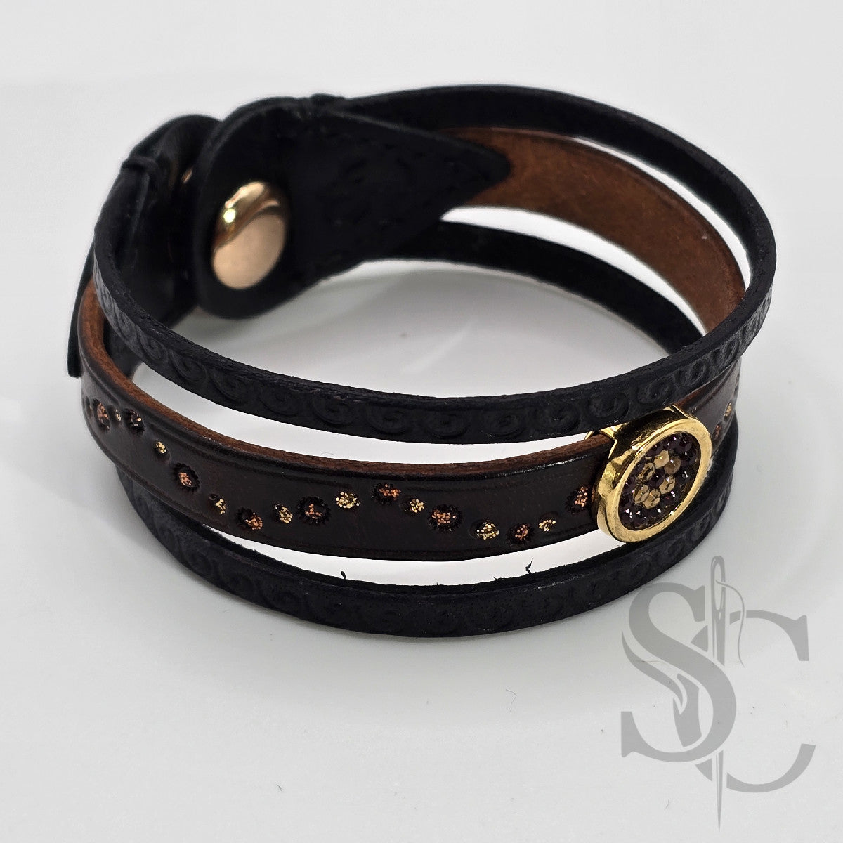 Bracelet 3 brins marron et doré