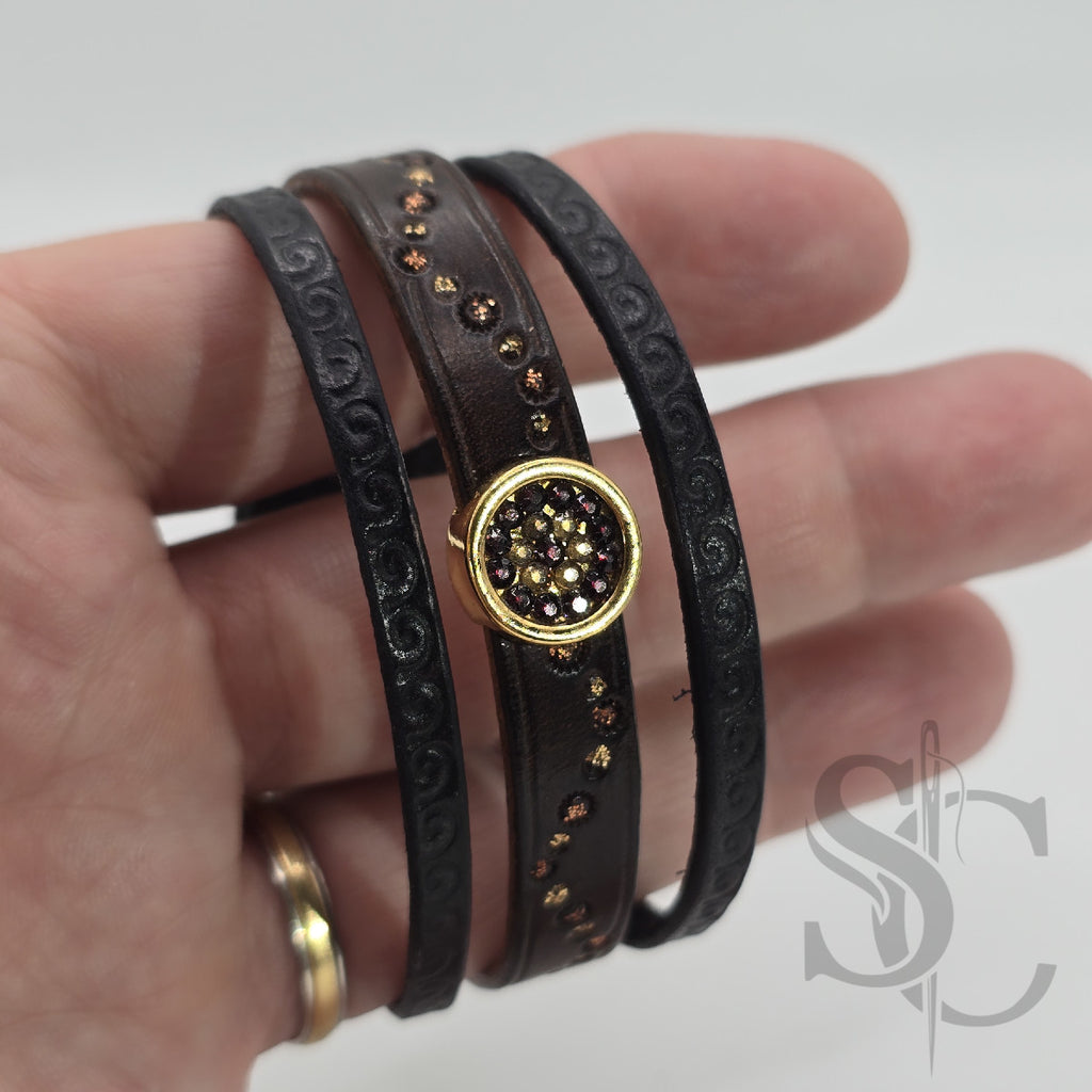 Bracelet 3 brins marron et doré