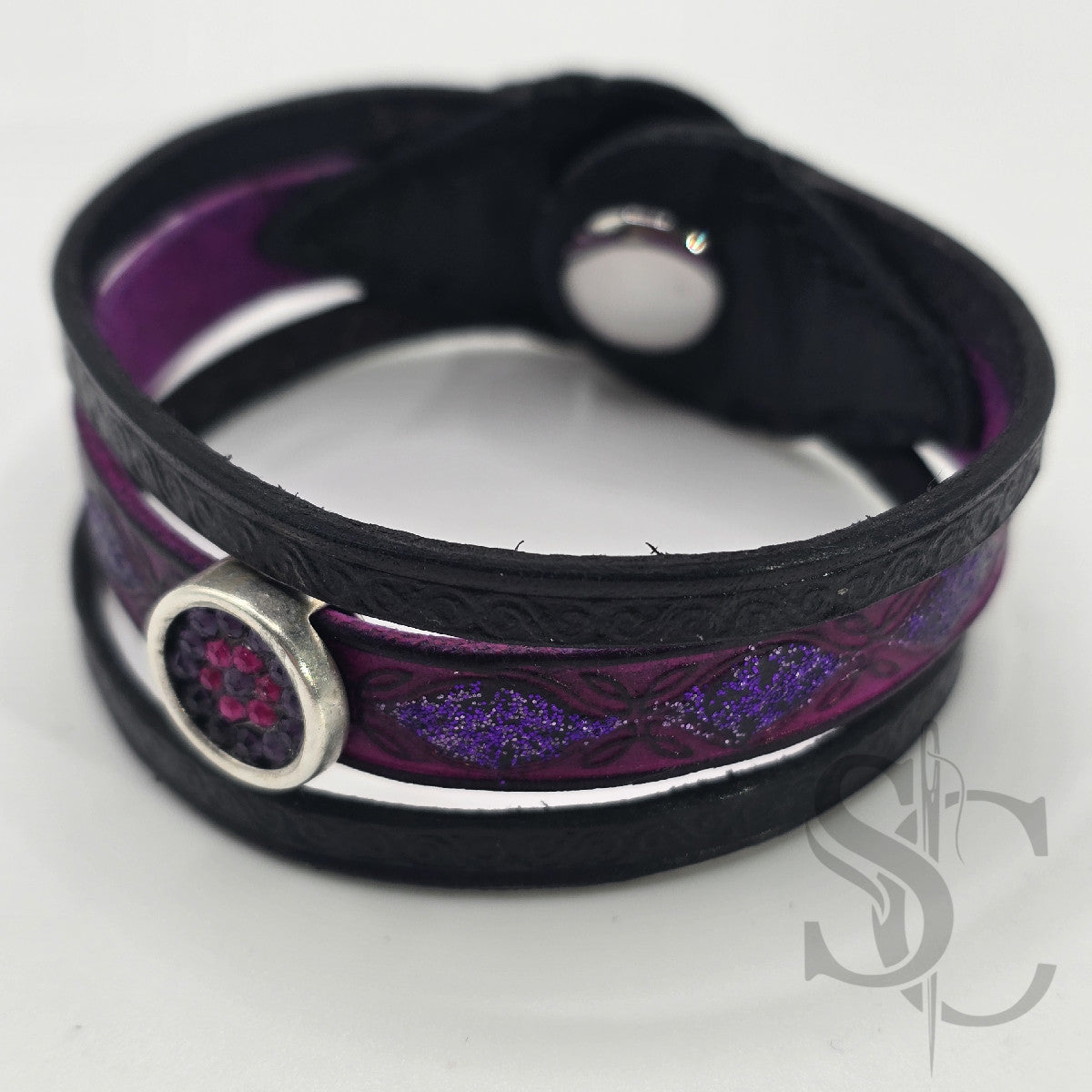 Bracelet 3 brins violet et argenté