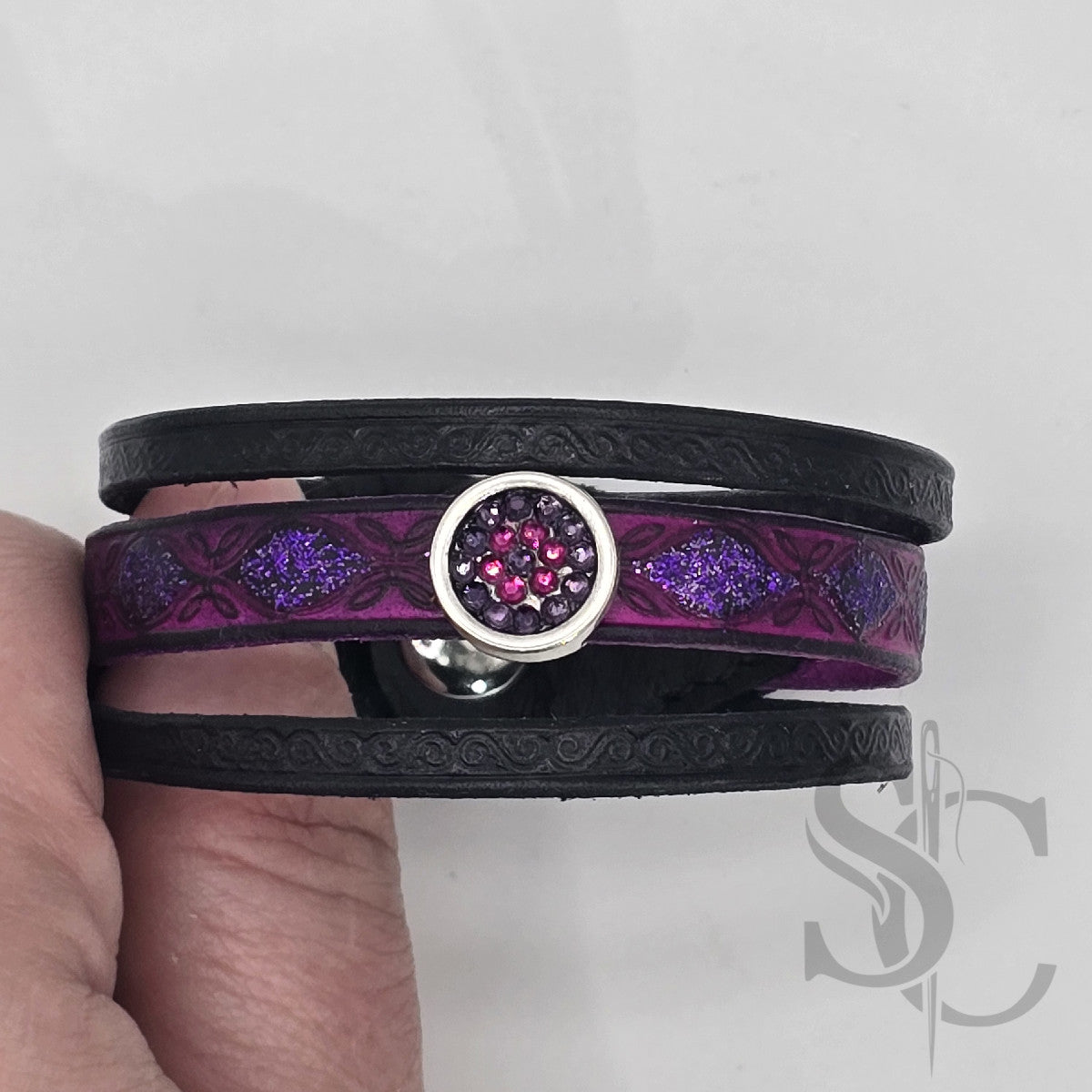 Bracelet 3 brins violet et argenté