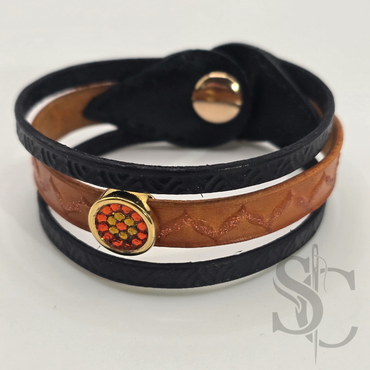 Bracelet 3 brins orange et doré