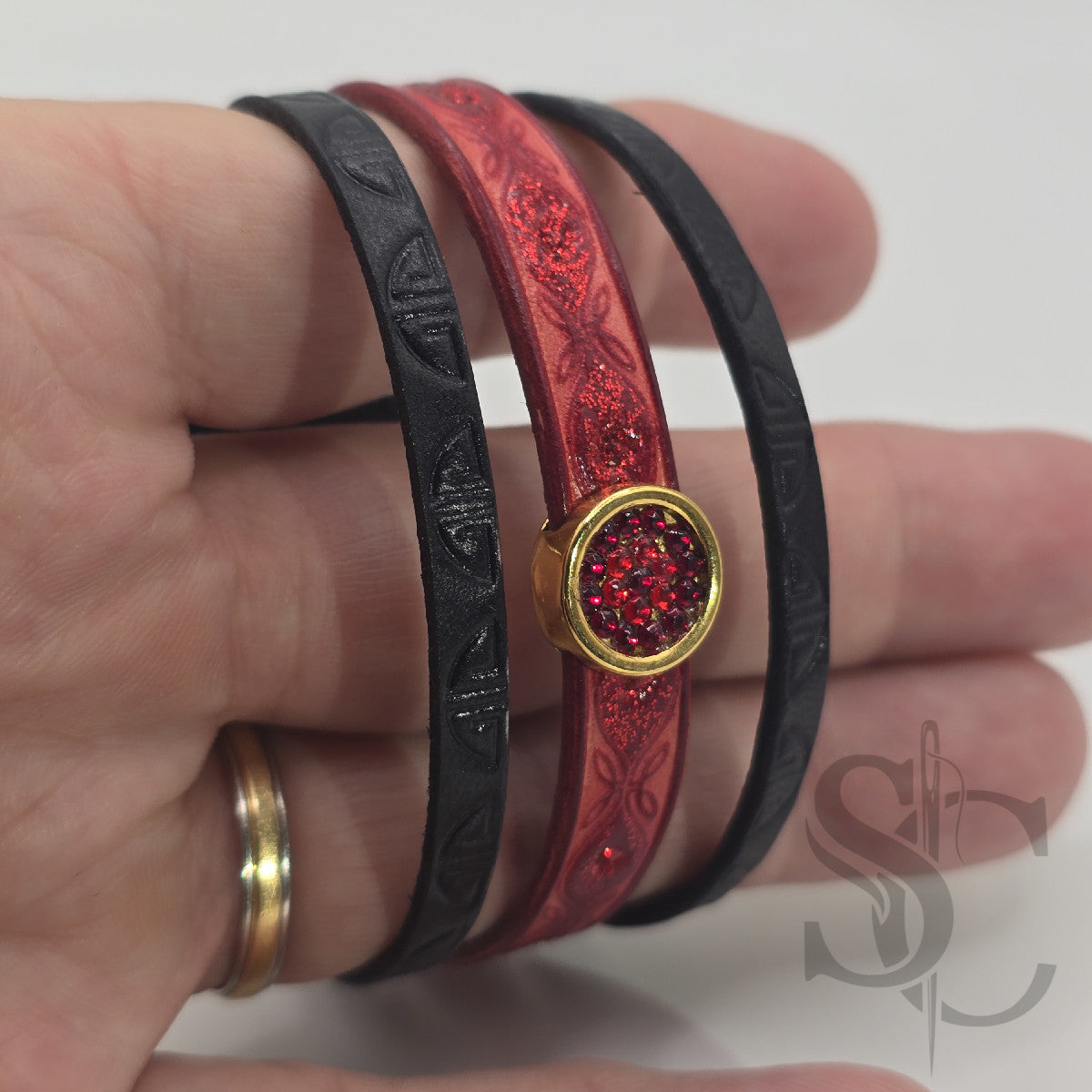 Bracelet 3 brins rouge et doré