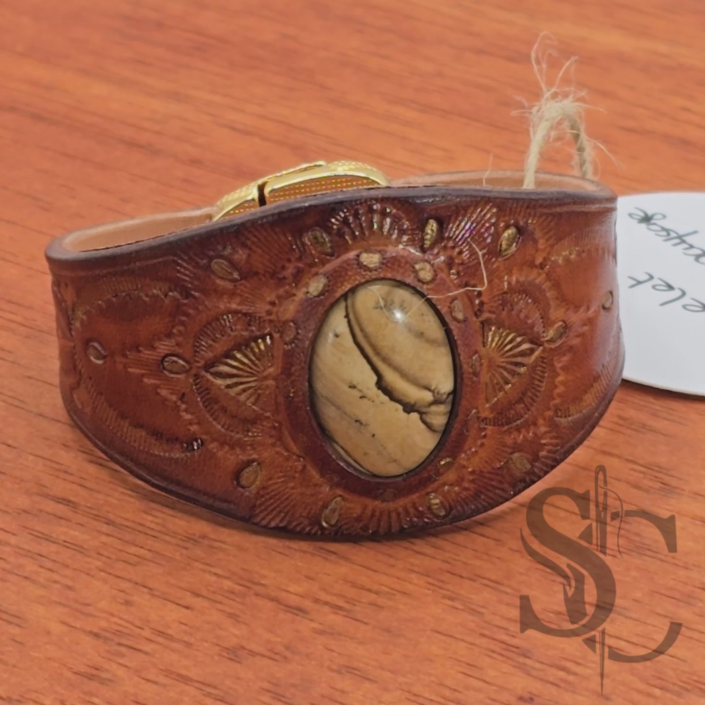 Bracelet en cuir avec jaspe paysage sur marron