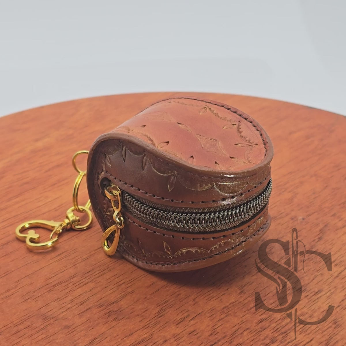 Porte-Monnaie rond "Goutte Nomade" - Cuir Cognac
