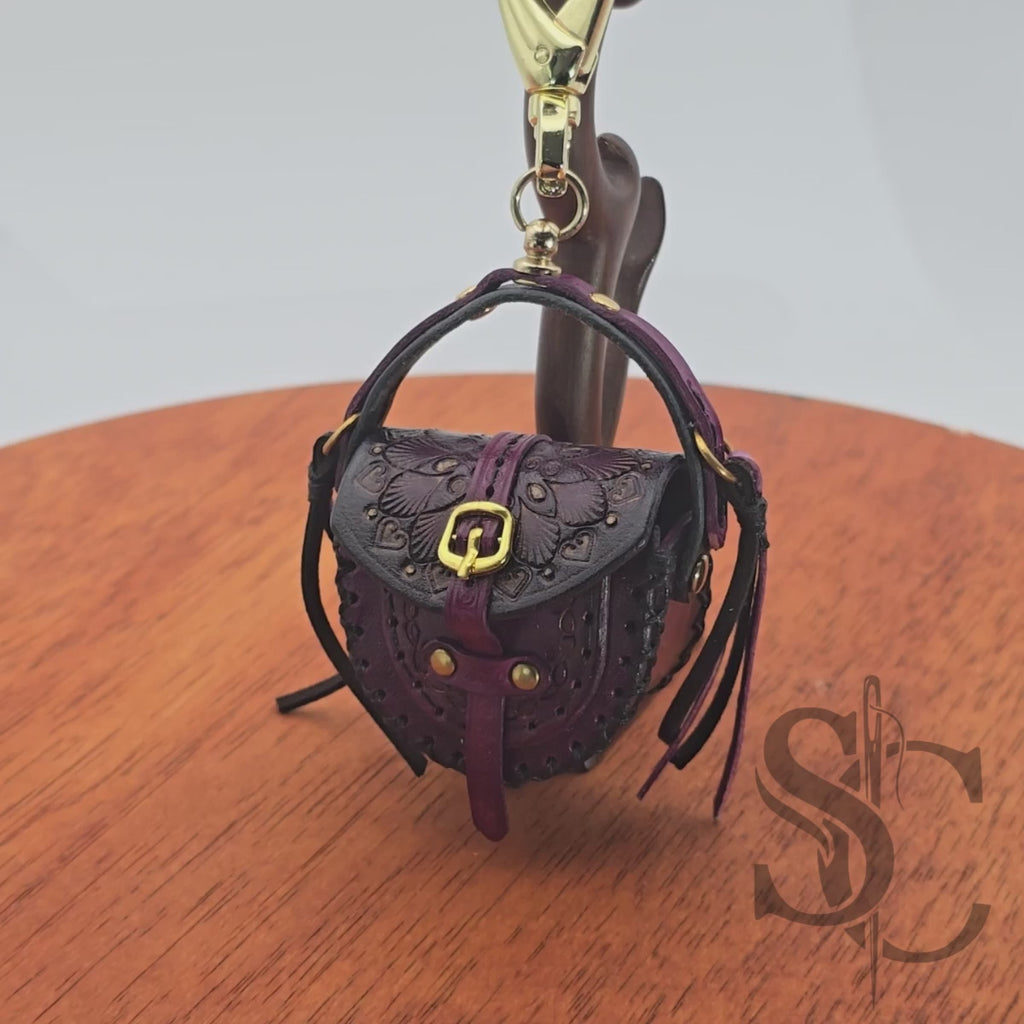 Porte-Clés Mini-Sac "Bohème pourpre" - Pourpre & Or