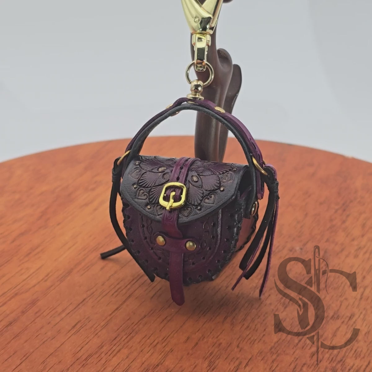 Porte-Clés Mini-Sac "Bohème pourpre" - Pourpre & Or
