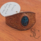 Bracelet en cuir avec agate veine de dragon bleue sur tan