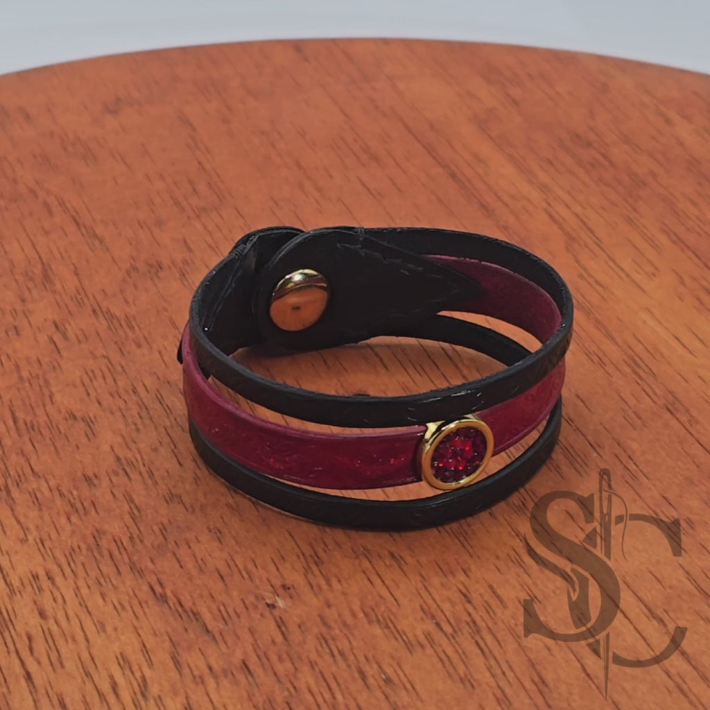 Bracelet 3 brins rouge et doré vagues